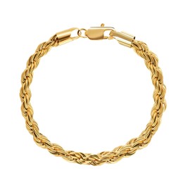 L.Karden 5MM Mens Twist Rope Chain Bracelet Gold for Men Boys Women, Stainless Steel 18K Plated Jewellery Gifts for Christmas for Him