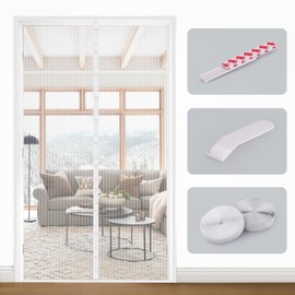 Jarolift Fly Screen Magnetic Curtain for Doors, Various Sizes And Colours Available No Drilling Necessary, White, 140 x 250 cm
