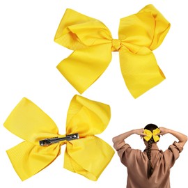 2Pcs Bow Hair Clip, Big Bow Hairpin Ribbon Clips Hairs, Vintage Big Ponytail Holder Accessories, Hair Bows for Women Girls Birthday Christmas Gifts,Yellow