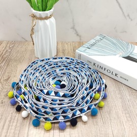 Pompom Trim Pom Pom Trim 4.5 Metres Fringe Ribbon Fringe Trim Tassels Decorative Border Lace Ribbon Trim Ball Band Craft Accessories for Sewing Dresses, Scarves, Hats, Curtains (Blue)