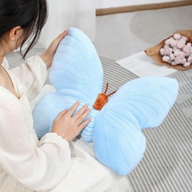 Labauxite Butterfly Shaped Throw Pillow, Soft Butterfly Stuffed Seat Cushion Pad, Plush Pillow Velvet Decorative Animal Pillow for Couch Living Room Bed (Blue)