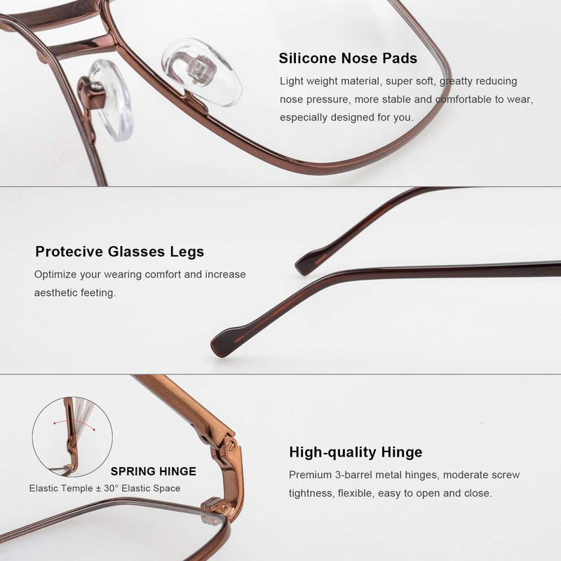 RB.Pilot Reading Glasses for Men Square Double Bridge Blue Light