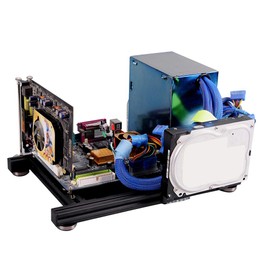 AHSATA ITX Motherboard Test Bench Open Air Frame Computer Case, DIY Open Frame Heat Dissipation Aluminum Alloy Computer PC Case Chassis for ITX (Black S), Supports for ATX Ordinary Large Power Supply