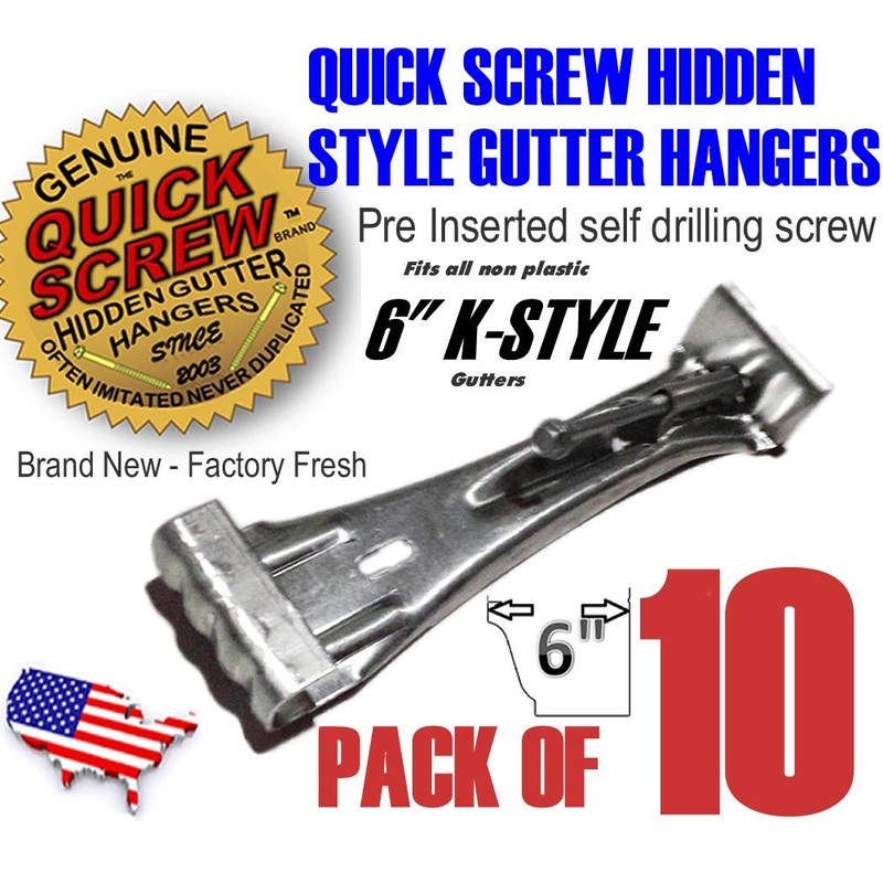 Quick Screw 6" inch Aluminum Hidden Rain Gutter Bracket Hook