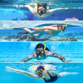 Snorkeling Gear for Adults, Dry-Top Snorkel Set Scuba Diving mask, 180°Panoramic Wide View Professional Snorkeling Gear Breathing Freely Snorkel Mask (Yellow)
