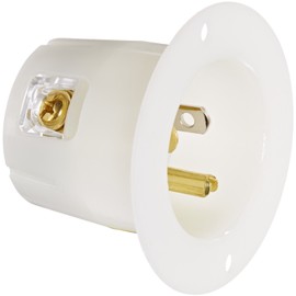 Straight Blade Devices, Male Inlets, Flanged, Industrial/Commercial, 15A 125V, 2-Pole 3-Wire Grounding, 5-15P, White, Single Pack