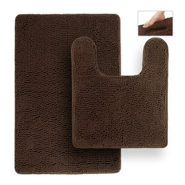 Tafts Bathroom Rugs, Extra-Thick Memory Foam Bath Mat, Ultra-Soft Chenille Microfiber, Highly Absorbent, Machine Washable, Shaggy Bath Mats for Bathroom, Non-Slip (21x32 + 20x22, 2pcs) Brown