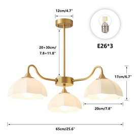 Fulesi Mid Century 3 Light Sputnik Chandelier White Dome Glass Lampshade Nordic Retro Chandelier Ceiling Light Brass Finish Bedroom Pendant Light