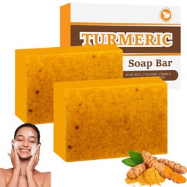 Turmeric Soap Bar, Kojic Acid Soap for Face & Body, Handmade Turmeric Soap Bar for Dark Spots, Fades Dark Spots & Acne, Boosts Collagen & Vitamin C for Even Tone & Smooth Glow (100g*2)
