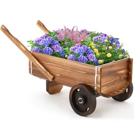Beeveer Wood Wagon Planter Garden Planter with Wheels Decorative Planter for Flowers Herbs Vegetables for Indoor and Outdoor Planter Decor Balcony Garden Planter Decorative