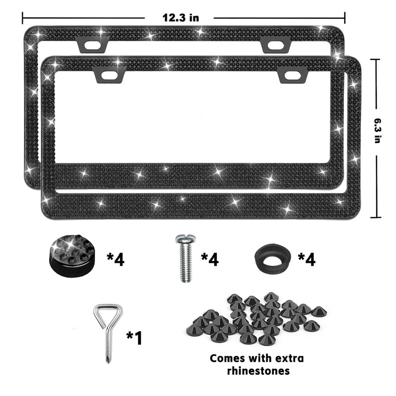 [2 Pack] Luxury Bling License Plate Frames - Hand-Set 1200+