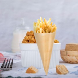 VICASKY Chip Cones for Fries Ice Cream Cone Holder Paper Popcorn Small Carton Fish 50 Pieces Wood Tasting Disposable Appetizer Finger Food Snack Parties Catering Events Displays