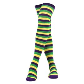 Zhzrche Mardi Gras Socks for Women Purple Gold Green Striped Knee Socks Knee for Girls Mardi Gras Costume Accessories