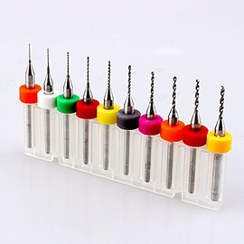 Mini brocas helicoidales, 10 piezas 0.3-1.2mm Brocas de grabado rotativo de carburo de tungsteno para PCB, con anillo de límite para joyería de PCB Metales blandos CNC Madera Ámbar Cera de abejas Plás