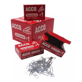 Acco Clip Estándar No. 1 Acco 32 Mm 10 Cajas Con 100 Clips C/u Color Plateado