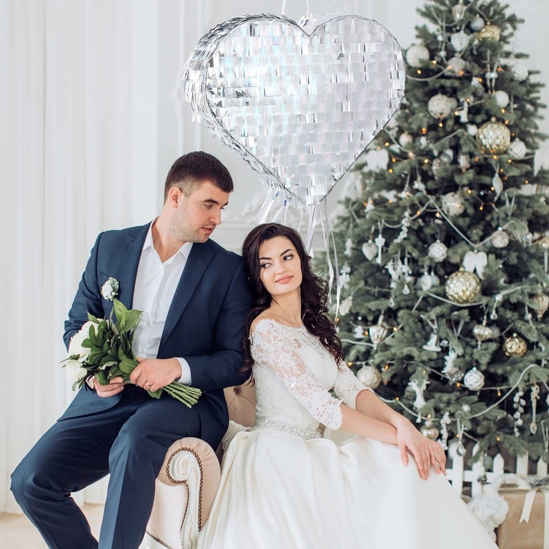 Small Heart Piñata Heart Silver Foil Piñata with Stick for