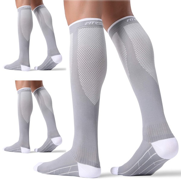 3 Pairs Compression Socks for Women and Men 20-30mmHg-- Circulation and Muscle Support Socks for Travel, Running, Nurse, Medical GREY L/XL