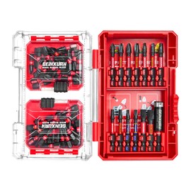 Geinxurn 74Pieces Impact Screwdriver Bits Set, Magnetic S2 Steel Phillips/Slotted/Square/Torx Insert Power Bits Tips, Impact Bit Holder with Red Storage Box Case