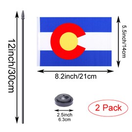 WXTWK 2 Pack USA Colorado Flag Colorado State Desk Flag Set - Mini Small Colorado Table Office Flags with Black 12" Solid Pole Stand Base Classroom Meeting Desktop Decorations