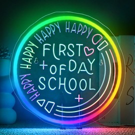 FAXFSIGN - Letrero de neón para el primer día de la escuela, luces de neón para decoración de pared, regulable, colorido con luz para recámara, biblioteca, aula, lectura, sala de estudio, decoración