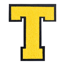 QianSiLi 6.0 Inch Chenille Iron On Letters for Clothes Varsity Letter Patches Embroidered Patch Iron On Patches for Clothing Jacket/Hoodie/Varsity (Yellow,T)
