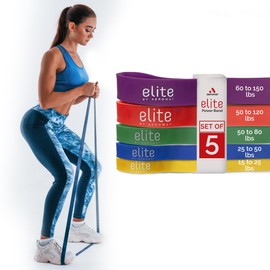 Aeromat Elite Power Band 15-150 lbs - 5 Color Coded Long Resistance Bands for Working Out, Pull Up Assistance Bands, Exercise Bands, Gym Bands, Yoga Bands, Leg Workout Bands Resistance for Men & Women