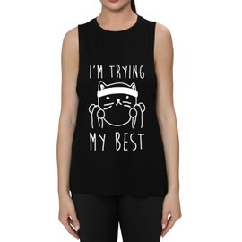 FANNOO Womens Workout Muscle Tank Tops-Humor Funny Saying Fitness Gym Cat Lift Graphic Sleeveless Shirts for Women Black