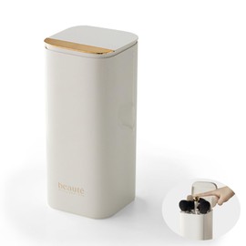 DASITON Makeup Brush Holder with Lid,4 Slots Makeup Brush Organizer,Automatic Lifting Makeup Cosmetics Organizer,for Vanity Decor,Bathroom Countertop,Dustproof Cosmetic Brushes Container(White)