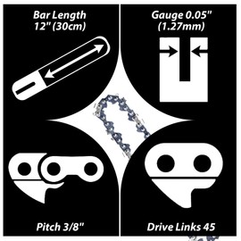 2 X 12 Inch (30cm) Chainsaw Chain for Dewalt DCM565N, Low Kickback Replacement Chain Saw Chain, with 2Pcs File, fit Ryobi OCS1830-3/8" Pitch, 043"(1.1 mm) Gauge, 45 Drive Links