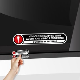 Vehicle is Equipped with Audio and Video Recording Stickers | Recording Device in Car Sticker Signs | in Car Camera Recording | 2 Small Stickers | Glossy 5x1 Inches Outdoor Vinyl Stickers (Small)