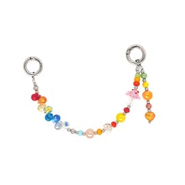 Double Ring Buckle Design Gradient Colorful Crystal Bead Chain Phone Charm Keychain Cute Bag Charms For Handbags Aesthetic Resin Glass Beads Purse Charms Key Chains Women Cute Keychain Accessories