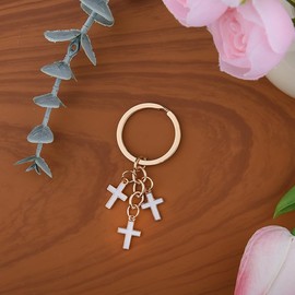 Christian White Cross Key Chain for Purse Wallet Christian Keychain for Women Men Cross Pendant Keychain Bag Charms for Handbag Packbag Christian Baptism Gifts for Girls Boys