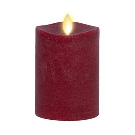 Luminara Flameless Candle LED Pillar Chalky Red Finish - Real Wax Melted Top Unscented, Remote Ready, Timer (3 x 4.5 inch)