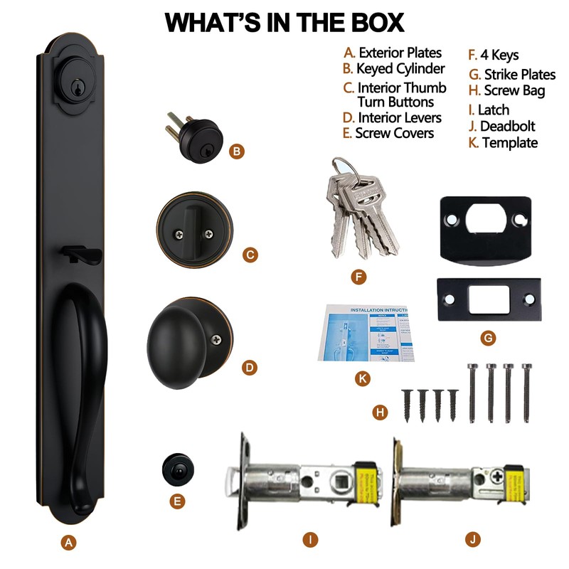 NEWBANG Keyed Handleset for Exterior Front Door Aged Bronze Finish