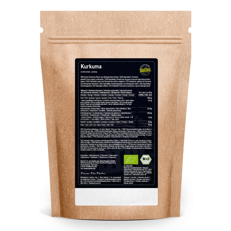 Biotiva Turmeric Powder Organic 250g - Turmeric Root (Curcuma) Ground