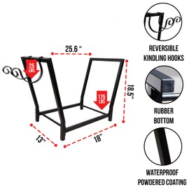 FireProof Pros Firewood Rack Outdoor and Indoor Firewood Storage with Kindling Hooks. 25.6in Double Coated Fire Wood Rack. Waterproof Rustproof Stable Log Holder and Fireplace Decor Organizer