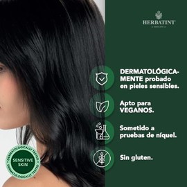HERBATINT, Coloración Permanente para Cabello en Gel - color NEGRO 1N - 170 ml - Sin Amoníaco - 100% Cobertura de Canas - para Pieles Sensibles - con 