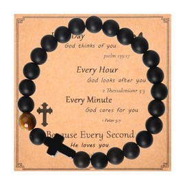 Religious Christian Gifts for Men Inspirational Baptism First Holy Communion Gifts for Boys Black Catholic Rosary Beaded Cross Bracelet Godson Christmas Birthday Gift Ideas Easter Faith God Bracelet