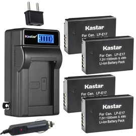 Kastar 4-Pack LP-E17 Battery and LCD AC Charger Compatible with Canon LP-E17 LPE17, 9967B02 Battery, Canon KISS X8i, KISS X9i Camera, Canon Camera Grip BG-E18, BG-E18 IR