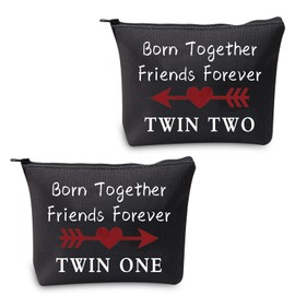 MYSOMY Twin One Twin Two Bag Born Together Friends Forever Twins Gifts Travel Cosmetic Bag Twin Sister Gifts (Balck)