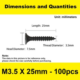 #6 x 1'' Wood Screws, Drywall Screws, Cabinet Screws, Coarse Tooth Drywall Screws, Phillips Flat Head Self-Tapping Screws for Various Woodworking Repairs and DIY Projects (100 pcs)