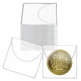 2.1 x 2.1 Inches Clear Plastic PVC Coin Envelope Wallets Single Pocket Coin Sleeves Individual Plastic Coins Holders Badge Holders for Coins Currency Bills Collectors Jewelry Storage - Square