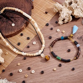 PH PandaHall Pack of 2400 Flat Round Wooden Beads 3 Colours Wooden Coin Beads Yellow/Brown/Black Wood Spacer Beads Unpainted Wooden Disc for Necklaces Bracelets Crafts Home Macrame 8 mm / 6 mm