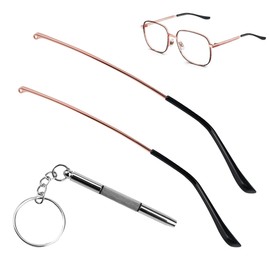 1 Pair Metal Glasses Replacement Arms and Multifunctional 3 in 1 Screwdriver Glasses Repair Tools，Eyewear Frame Temple Replacement Accessories for Thin Metal Glasses, Sunglasses（Rose Gold）