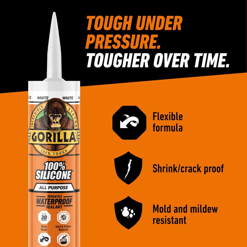 Gorilla Waterproof Caulk & Seal Silicone Sealant, 10oz Cartridge (Pack