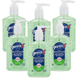 Germ-X Advanced Hand Sanitizer with Aloe and Vitamin E, 8 Fl Oz (Pack of 6), Less Drying Moisturizing Gel, No Rinse Formula, Pump Bottle