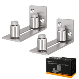 JUGREAT Stainless Steel Sliding Door Guides Floor Mount, Adjustable Roller Wall Mounted Floor Guide for Door Thick Up to 2 1/8 Inches, Flush Bottom Design (2 Pack)