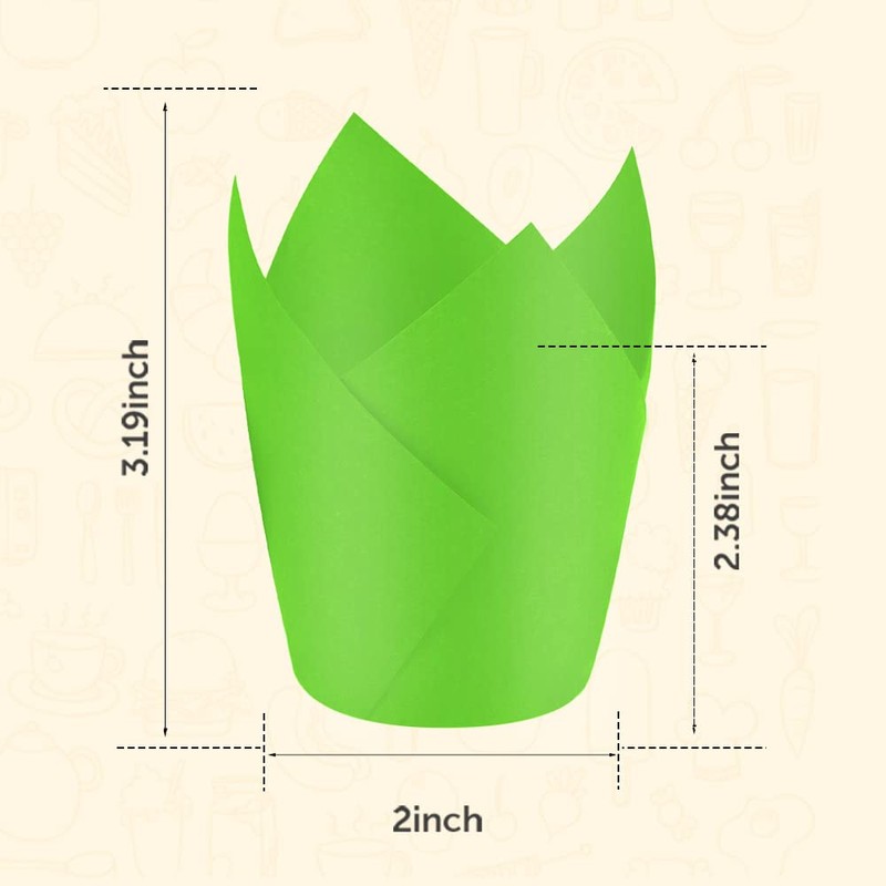 Xindtek Tulip Cupcake Liners 100-Count Baking Cups, Paper, Disposable, Green,