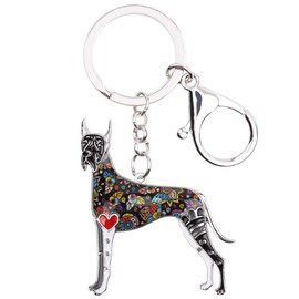 BONSNY Enamel Alloy Great Dane Dog Keyring Keychain Pet Charms For Women Girl Car Purse Jewelry Gift (Black)