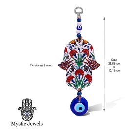 MYSTIC JEWELS Hamsa Hand of Fatima Wooden Turkish Eye for Happiness and Energy at Home (Color 2)